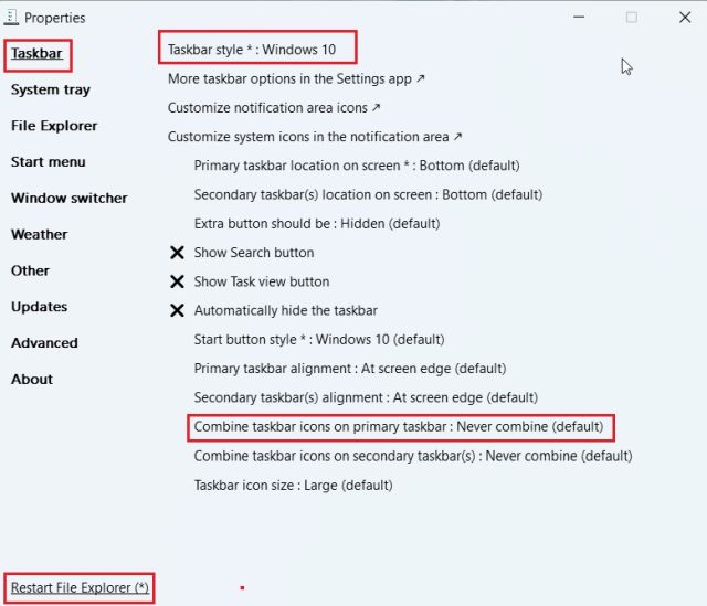 ఎప్పుడూ కలపడానికి టాస్క్బార్ చిహ్నాలు